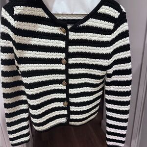 Mango Black and White Striped Cardigan